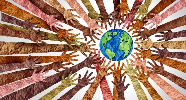 Hands reaching to earth
